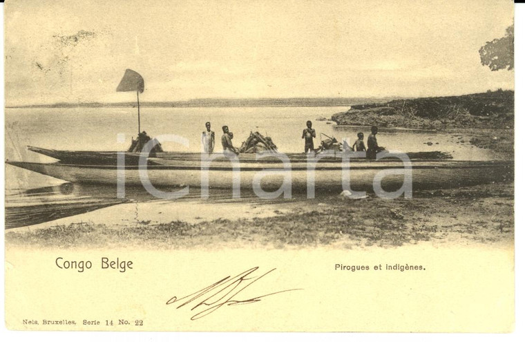 1904 CONGO BELGE Pirogues et indigènes *Cartolina FP VG