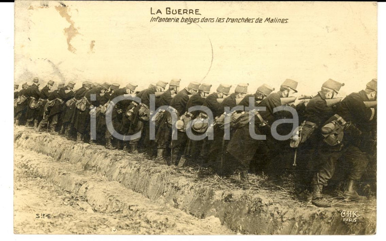 1914 WW1 MALINES (B) Fanteria belga schierata in trincea *Cartolina RARA FP VG