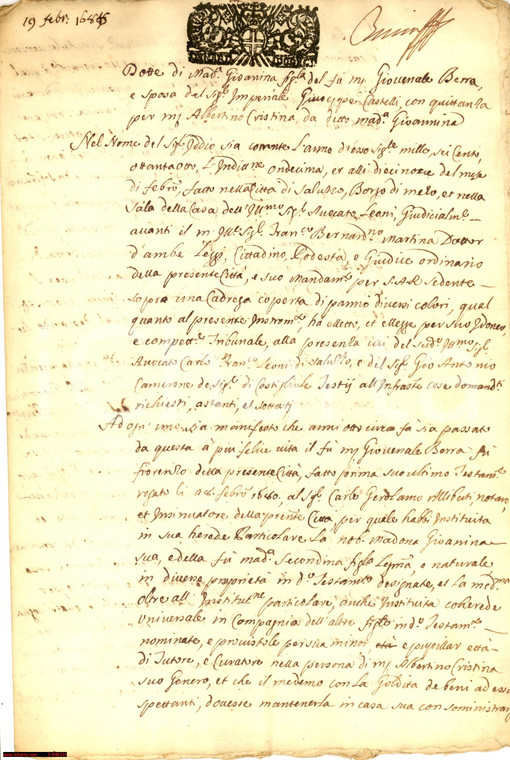 1688 SALUZZO (CN) Contratto dote orfana Gioanina BERRA