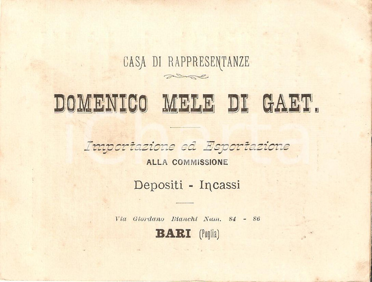 1930 ca BARI Casa di rappresentanze Domenico MELE