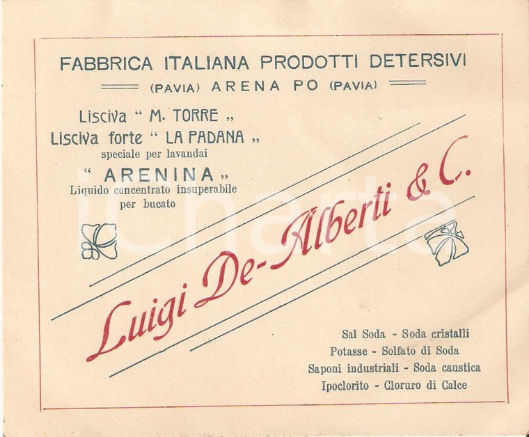 1930 ca ARENA PO PV Fabbrica detersivi Luigi DE ALBERTI