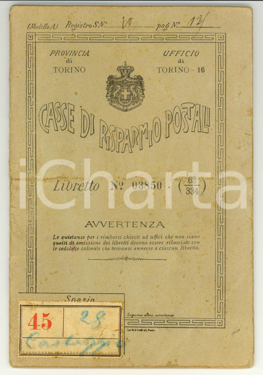1910 CALVIGNANO PV Libretto risparmio chiesa S. MARTINO