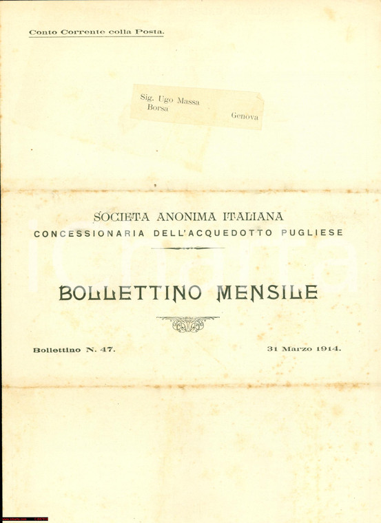 1914 PUGLIA Bollettino costruzione Acquedotto Pugliese