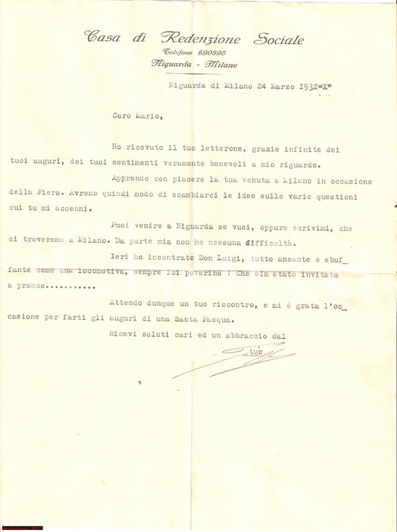 1932 MILANO NIGUARDA Mario GASTALDELLO alla Casa di Redenzione Sociale