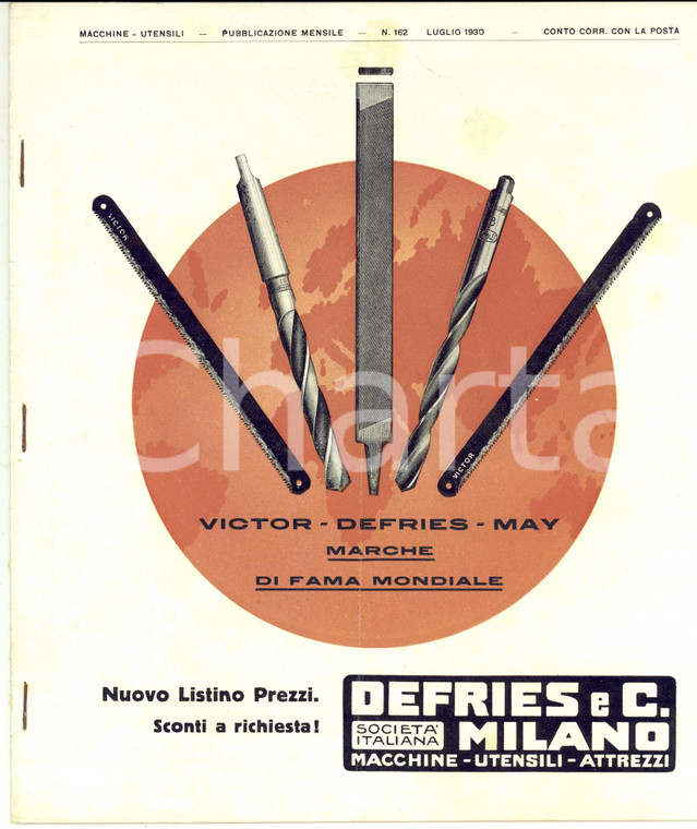 1930 MILANO Ditta DEFRIES & C. Macchine utensili *Listino ILLUSTRATO