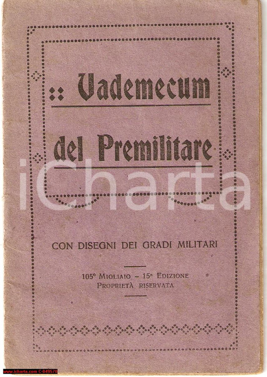 1920 circa Vademecum PREMILITARE disegni dei GRADI