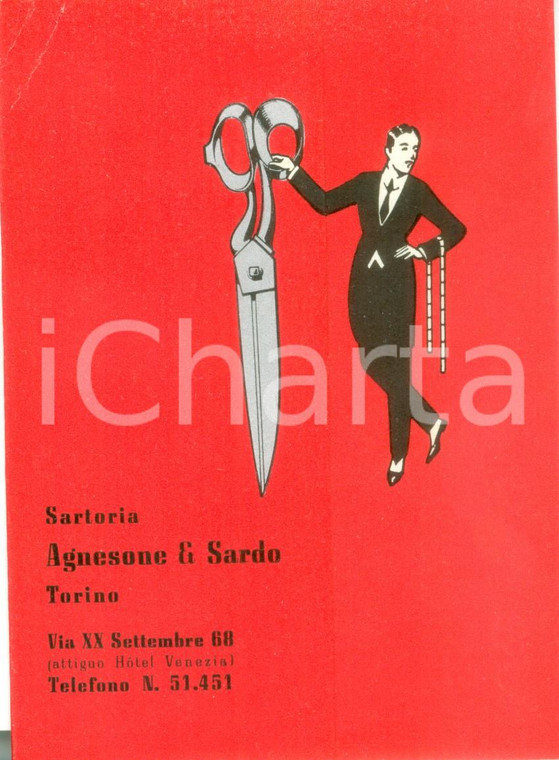 1957 TORINO Sartoria AGNESONE & SARDO Cartoncino pubblicitario ILLUSTRATO