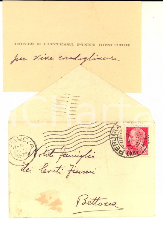 1935 PERUGIA Condoglianze dei conti PUCCI BONCAMBI *Biglietto con busta