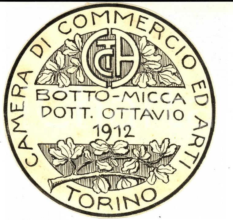 1912 TORINO Camera Commercio - Ottavio BOTTO-MICCA Etichetta DISEGNATA A MANO