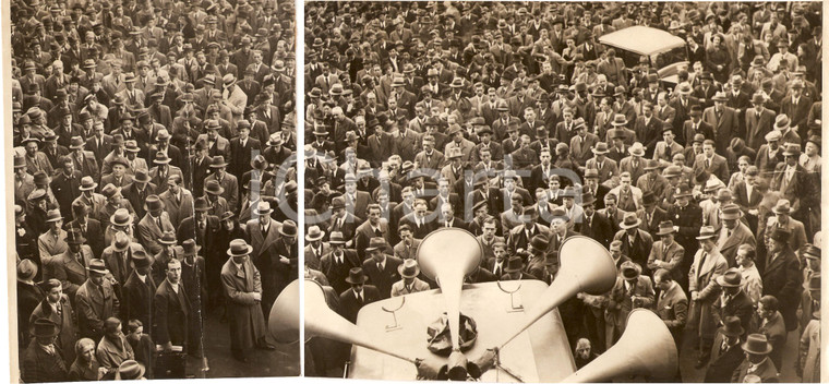 1938 MILANO Folla ascolta furgoncino radiofonico del PNF *Fotografia DANNEGGIATA