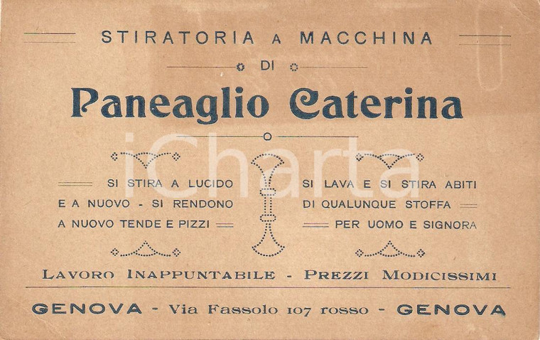 1910 ca GENOVA Stiratoria Caterina PANEAGLIO *Cartolina commerciale FP