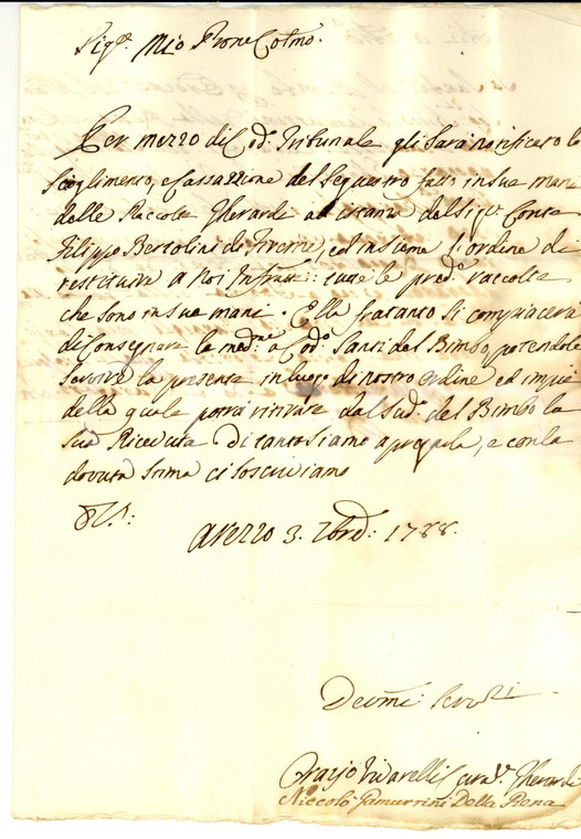 1788 AREZZO Filippo BERTOLINI chiede sequestro GHERARDI