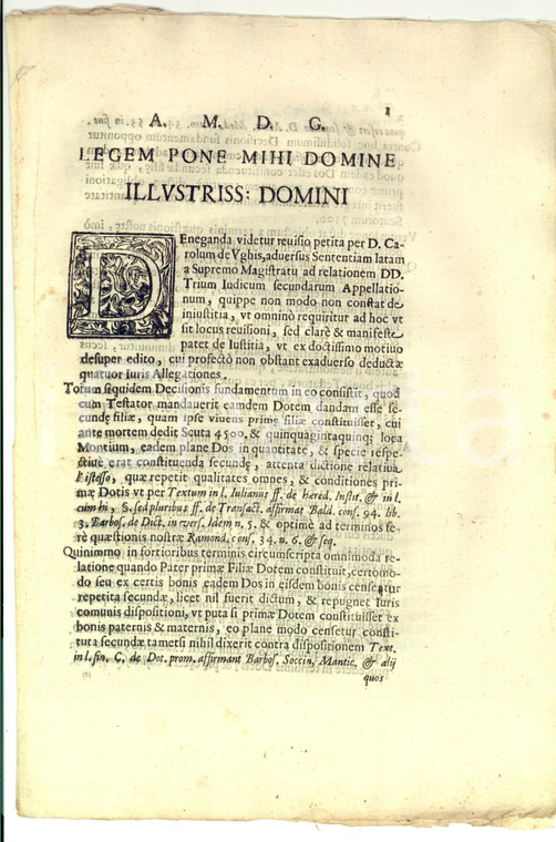 1681 FIRENZE Lite per dote nobile Maria Caterina degli UGHI