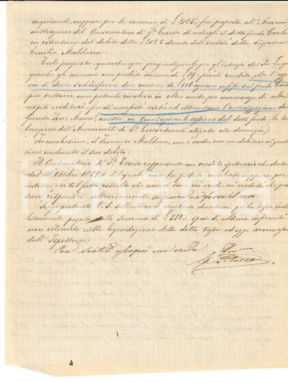 1890 NAPOLI Francesco PITOCCO sulla successione di Emilia MALDACEA *Lettera