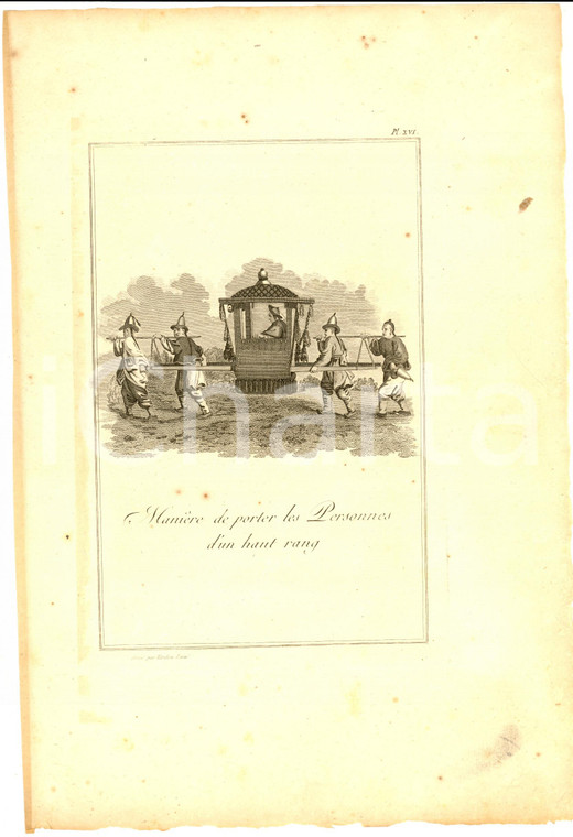 1800 ca VOYAGE CHINE Manière de porter les personnes d'un haut rang *Gravure