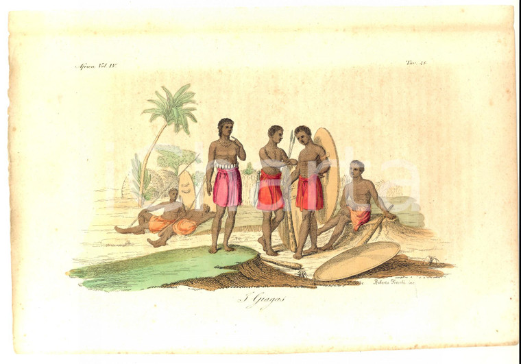 1830 ca COSTUMI AFRICA I Giagas *Inc. Roberto FRESCHI Stampa colorata a mano 