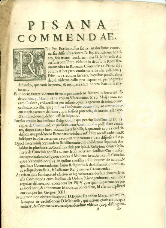 1668 PISA Francesco Maria GRIFONI vs fratello Michele SAN PAOLO A RIPA D'ARNO
