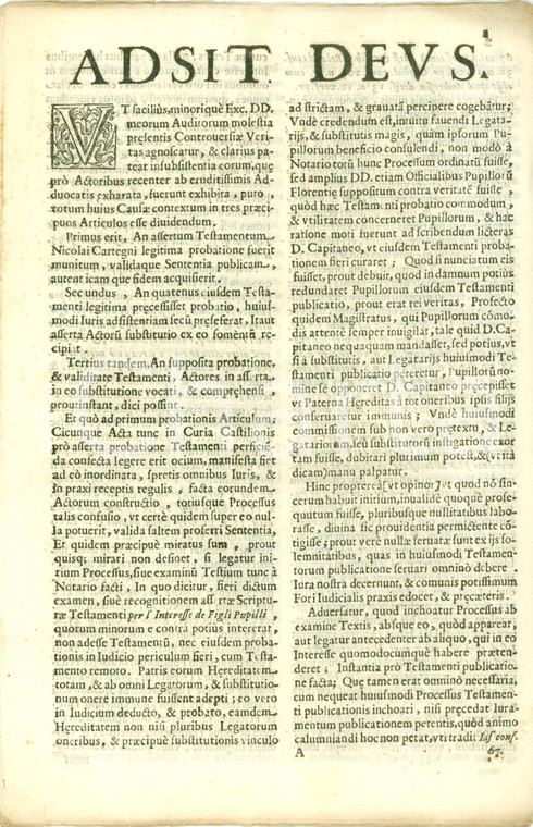 1685 BAGNONE (MS) Validità testamento Nicola CARTEGNI asse ereditario *Memoriale