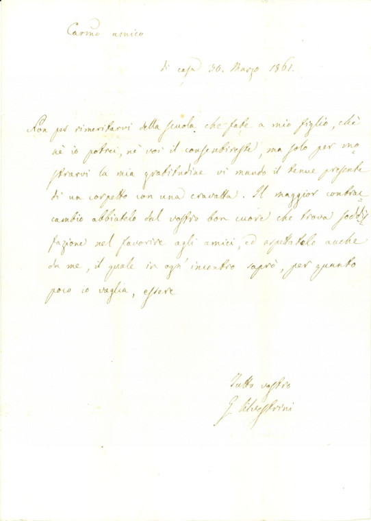 1861 SAN SEVERINO MARCHE (MC) Corpetto con cravatta per Raffaele MAROZZI Lettera