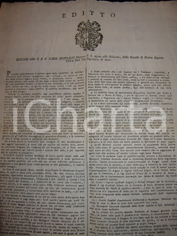 1817 STATO PONTIFICIO Il Papa aumenta le imposte contro  la carestia *Manifesto