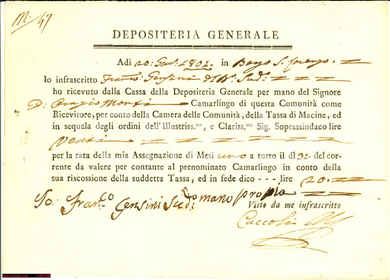 1802 BORGO SAN LORENZO (FI) Pensione Francesco GENSINI