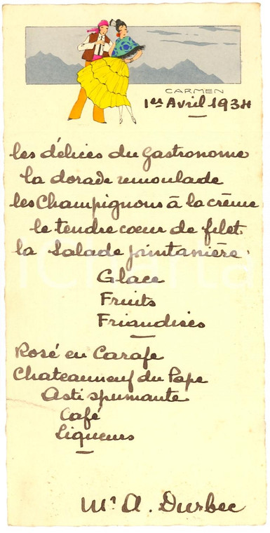 1934 Pranzo M.me André DURBEC Illustrazione da CARMEN