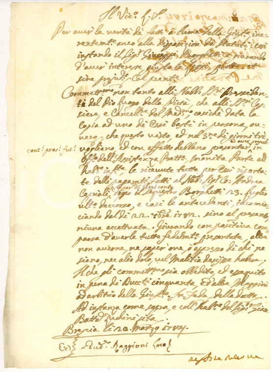 1783 BRESCIA Giuseppe BORGHETTI in lite con il conte CAPRIOLI