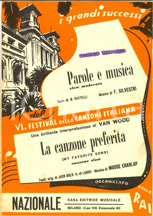 1952 FESTIVAL SANREMO Parole e musica RASTELLI SILVESTRI Illustrato *Spartito