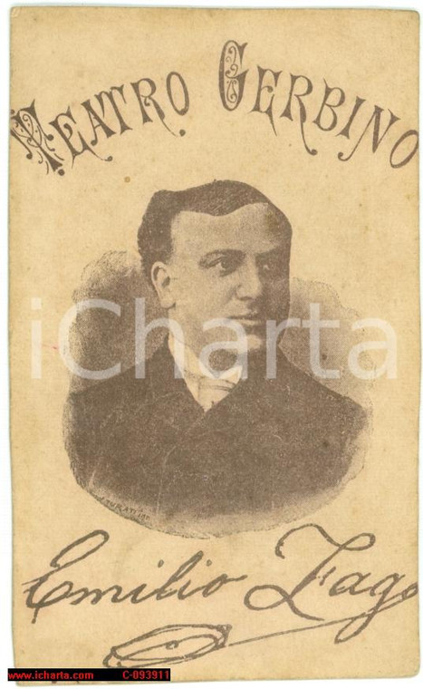 1900 circa TORINO Ritratto Emilio ZAGO Teatro GERBINO - AUTOGRAFO