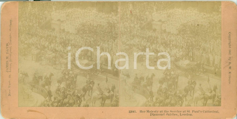 1897 LONDON Queen Victoria at St. Paul's Cathedral DIAMOND JUBILEE Stereoscopica