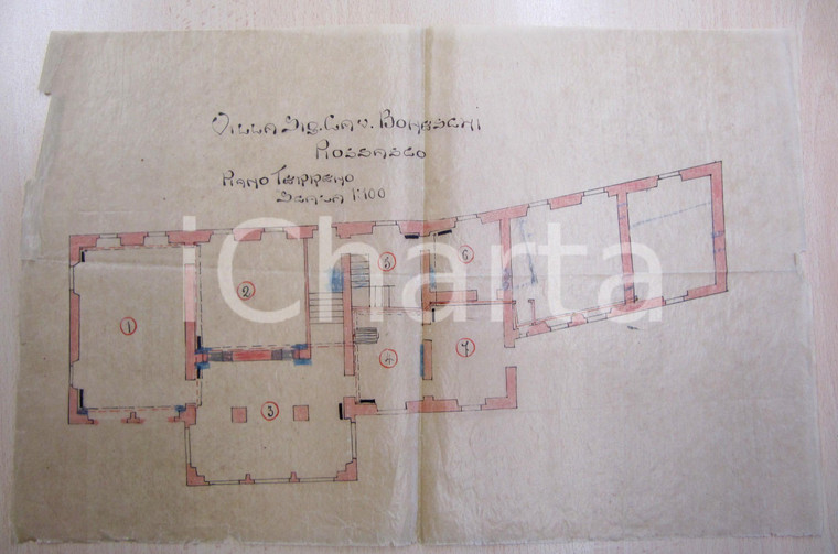 1928 PIOSSASCO (TO) VILLA Francesco BONESCHI Planimetria pianterreno 45 x 28 cm