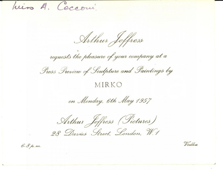 1957 LONDON Invitation press review Arthur JEFFRESS by MIRKO