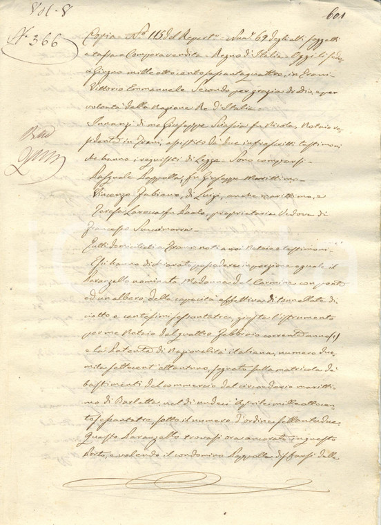 1864 TRANI (BT) Pasquale PAZZOLLA vende parte di paranzello a LAROCCA e FABIANO