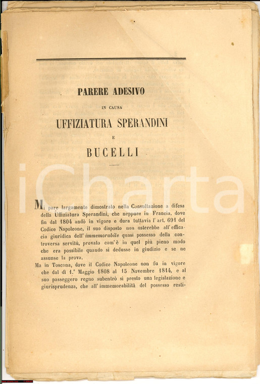 1867 PISA Uffiziatura SPERANDINI contro famiglia BUCELLI *Documento 46 pagine