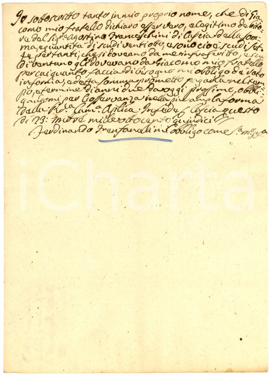 1815 CASCIA PG F.lli FRENFANELLI debitori FRANCESCHINI