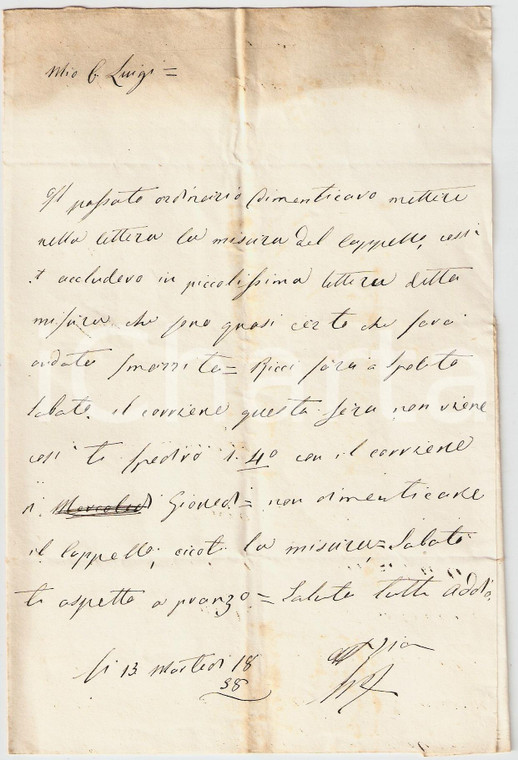 1858 SPOLETO Marcello FRANCESCHINI sulla confezione di un cappello *Lettera