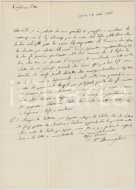 1863 CASCIA (PG) ALTOBELLI contro richieste esorbitanti di un chirurgo *Lettera