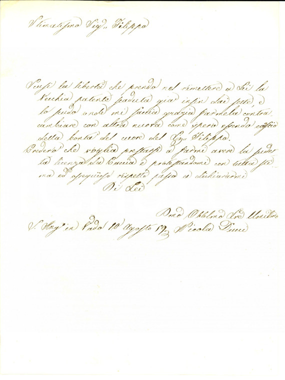 1859 SANT'ANGELO IN VADO (PU) Nicola DUCCI chiede nuova licenza di caccia