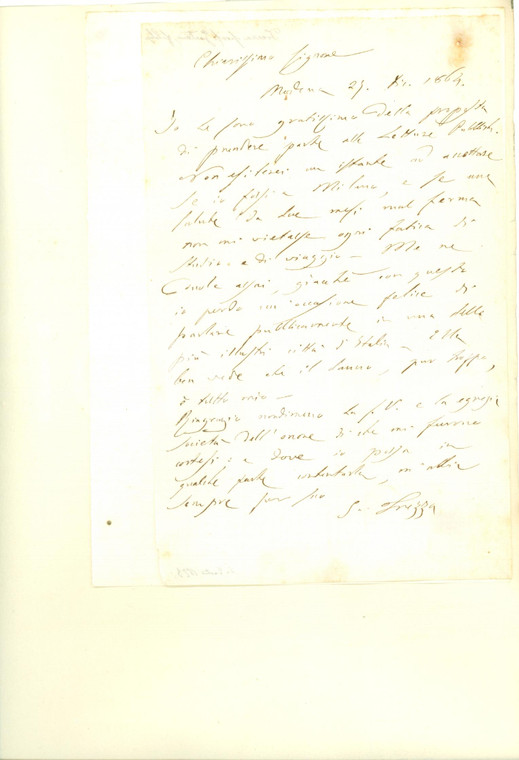1864 MODENA Filologo Gaetano TREZZA malfermo di salute Lettera AUTOGRAFA