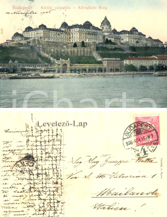 1906 BUDAPEST (H) Konigliche Burg *Cartolina all'ing. Giuseppe BOTTA FP VG