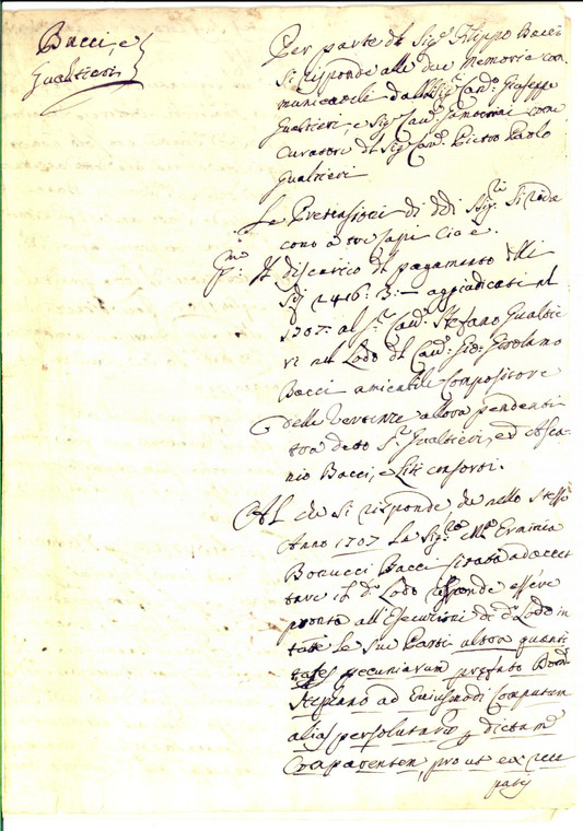 1730 AREZZO Lite Filippo BACCI vs Giuseppe e Pietro Paolo GUALTIERI *Manoscritto