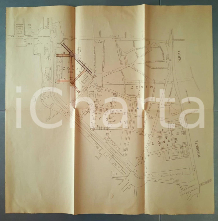 1935 ca PARMA Progetto sistemazione strade OLTRETORRENTE *Planimetria 60x60