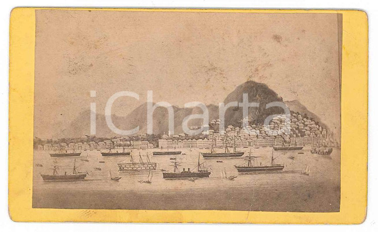 1890 ca CHINA - HONG KONG Harbour litography - Old albumen photo CDV