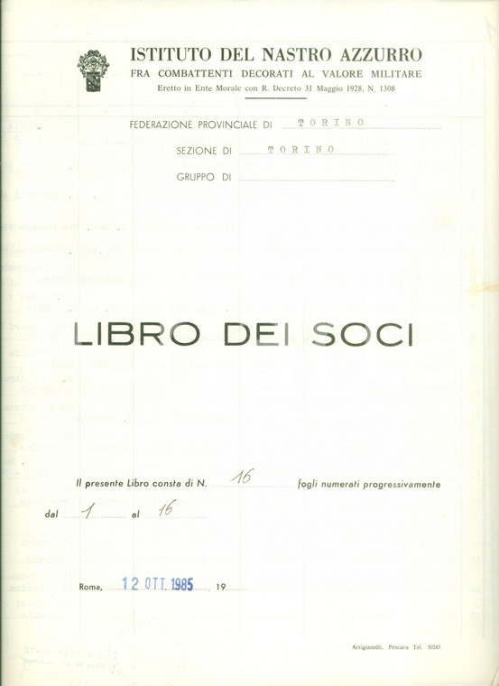 1985 TORINO Istituto del Nastro Azzurro Elenco dei soci Gianni AGNELLI