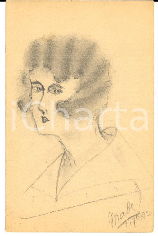 1920 ca FRANCIA Ritratto di donna *Cartolina ARTISTICA DISEGNATA A MANO 
