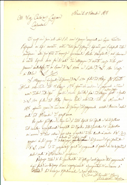 1858 NOVARA Ing. Carlo GALIMBERTI ripiana i debiti del cugino defunto *Autografo