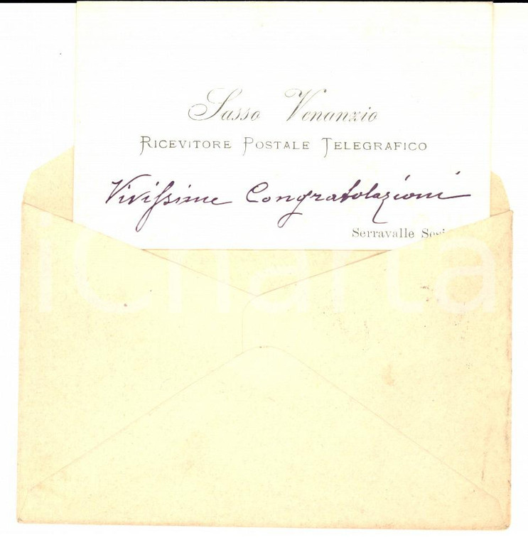 1903 SERRAVALLE SESIA (VC) Biglietto da visita Venanzio SASSO Ricevitore postale