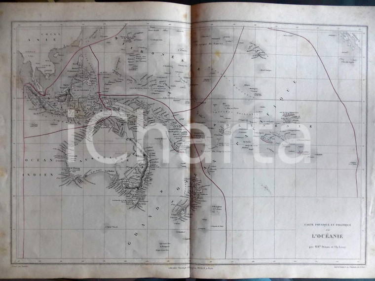 1861 PARIS DRIOUX - LEROY Atlas universel *Carte OCEANIE physique et politique