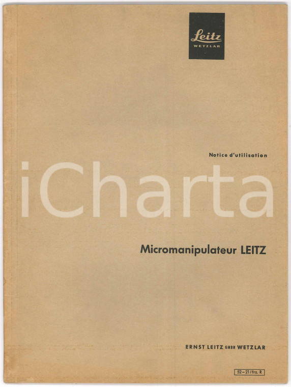 1952 Ernst LEITZ WETZLAR - Micromanipulateur LEITZ *Manuale d'uso FRENCH