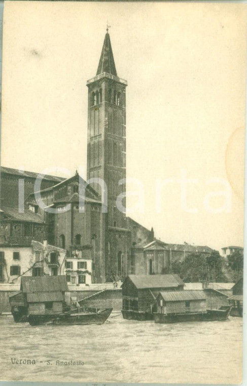 1935 ca VERONA Case galleggianti e Chiesa di SANT'ANASTASIA *Cartolina FP NV
